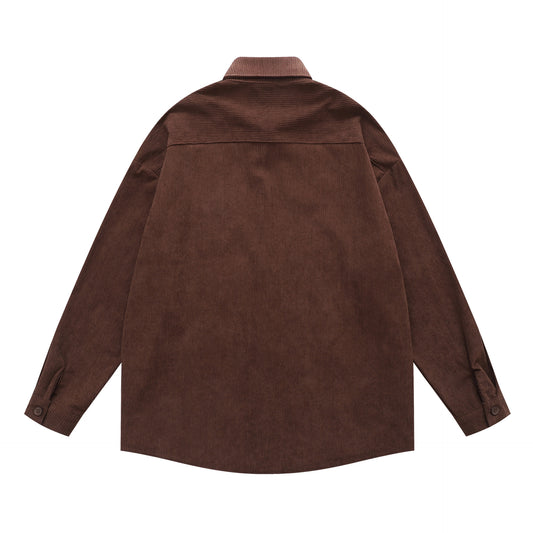 𝔼mbro 𝕊hirt𒉽2025秋冬復古花卉刺繡燈芯絨襯衫外套D-85