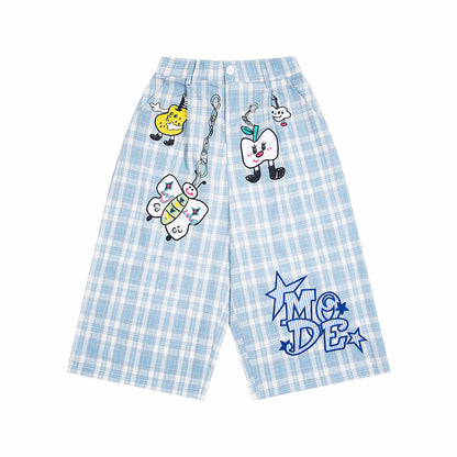 𖥟𝕽𝖊𝖑𝖆𝖝𝖊𝖉 𝖋𝖎𝖙  ☞美式復古卡通印花設計七分褲M-07