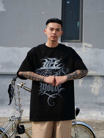 𝔽𝕦𝕤𝕚𝕠𝕟 𝔽𝕠𝕔𝕦𝕤 -ᴄʜɪᴄᴀɴᴏ♠︎悍匪♠︎美式風格哥德草寫字體寬鬆短袖