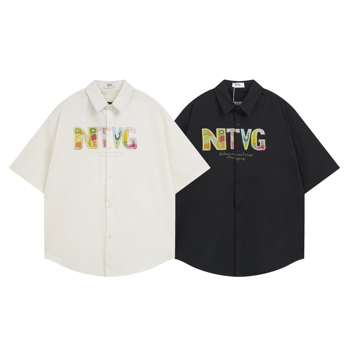 𝕃oose 𝔽it ☞𝟤𝟢𝟤𝟧 ☜美式復古彩色字母印花百搭休閒寬鬆襯衫 ɴᴛ𝟣𝟪 (杏色)