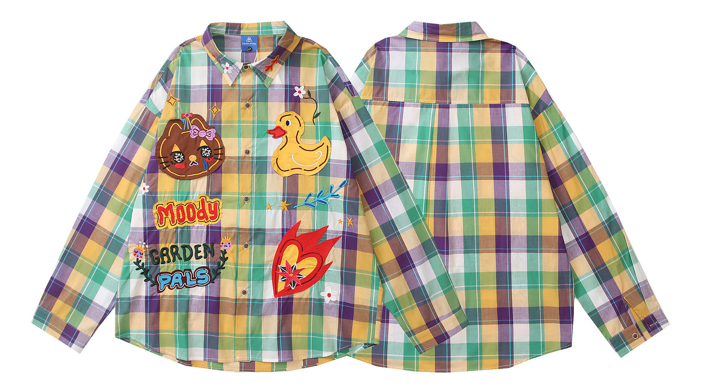 𝔼mbro 𝕊hirt𒉽2025秋冬卡通貼布繡寬鬆襯衫外套CH-89