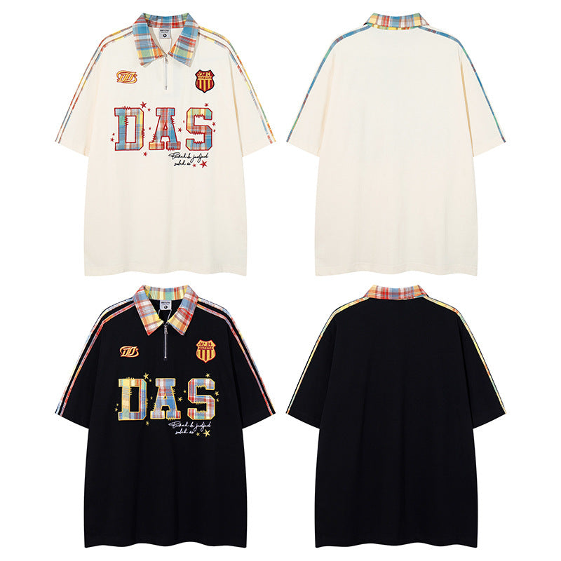 𝕃oose 𝔽it ☞𝟤𝟢𝟤𝟧 ☜美式復古DAS刺繡字母翻領男女中性 T-Shirt寬版上衣 DA-779