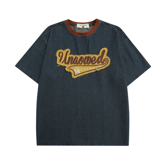 𝕃oose 𝔽it ☞𝟤𝟢𝟤𝟧 ☜美式復古復古做舊字母刺繡男女中性 T-Shirt寬版上衣 TH-8#