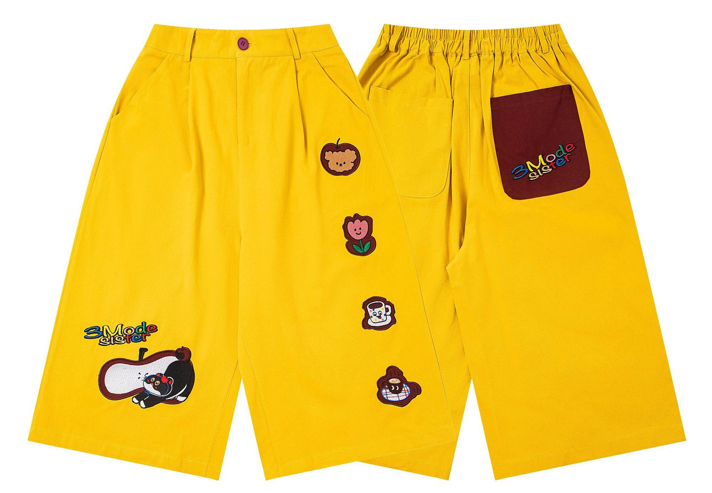 𖥟𝕽𝖊𝖑𝖆𝖝𝖊𝖉 𝖋𝖎𝖙  ☞美式復古卡通刺繡七分褲M-21