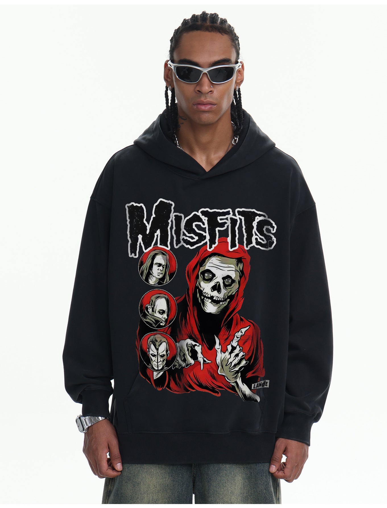 ♛𝔽𝕦𝕤𝕚𝕠𝕟 𝔽𝕠𝕔𝕦𝕤 ♛410G重磅水洗美式復古Misfits連帽大學T  FZ-37