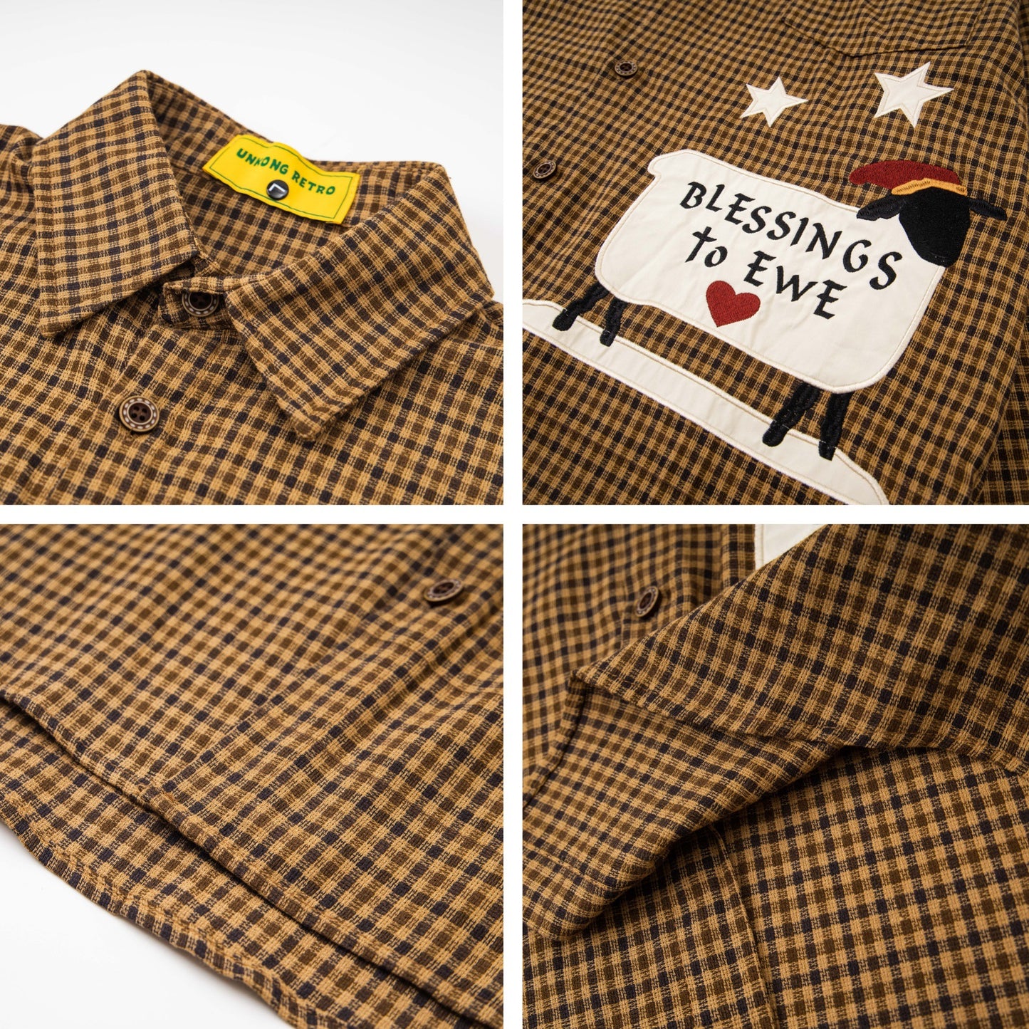 𝔼mbro 𝕊hirt𒉽2025秋冬小羊圖案刺繡條紋襯衫N-43