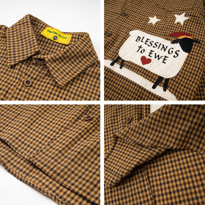 𝔼mbro 𝕊hirt𒉽2025秋冬小羊圖案刺繡條紋襯衫N-43