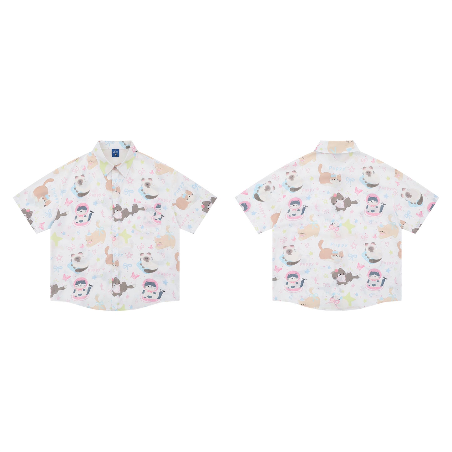 𝕃oose 𝔽it ☞𝟤𝟢𝟤𝟧 ☜日式復古可愛貓咪滿印百搭休閒寬鬆襯衫  YJ-3