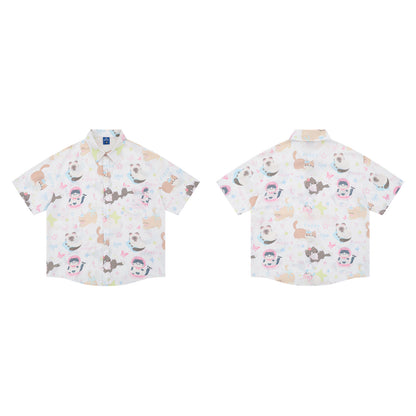 𝕃oose 𝔽it ☞𝟤𝟢𝟤𝟧 ☜日式復古可愛貓咪滿印百搭休閒寬鬆襯衫  YJ-3