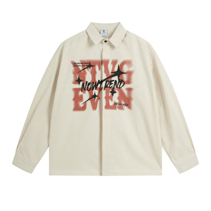 𝔼mbro 𝕊hirt𒉽秋冬長袖復古印花寬鬆襯衫NT-90