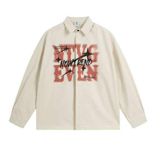 𝔼mbro 𝕊hirt𒉽秋冬長袖復古印花寬鬆襯衫NT-90