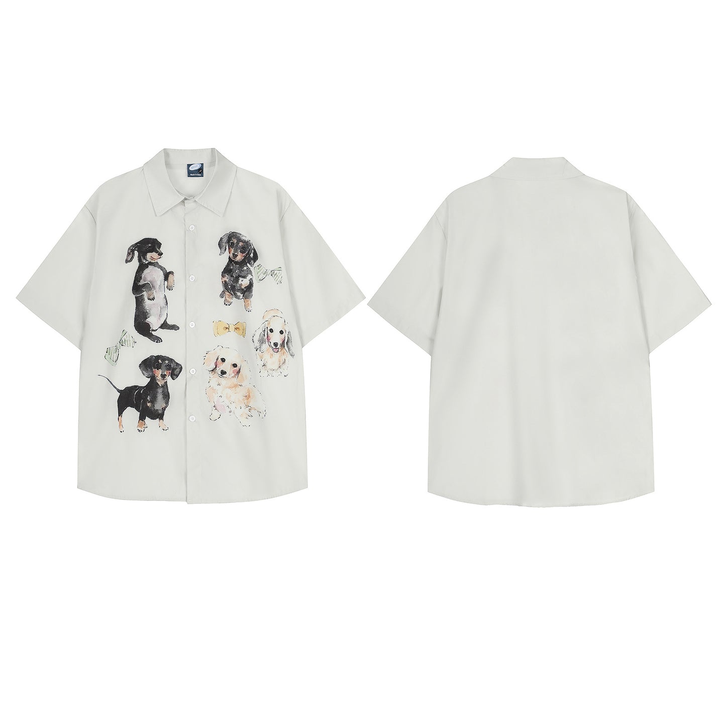 𝕃oose 𝔽it ☞𝟤𝟢𝟤𝟧 ☜日式復古趣味小狗印花休閒短袖襯衫 GEE-62