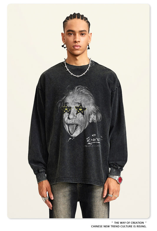 ♛𝔽𝕦𝕤𝕚𝕠𝕟 𝔽𝕠𝕔𝕦𝕤 ♛2025秋冬復古水洗印花大學T W-64