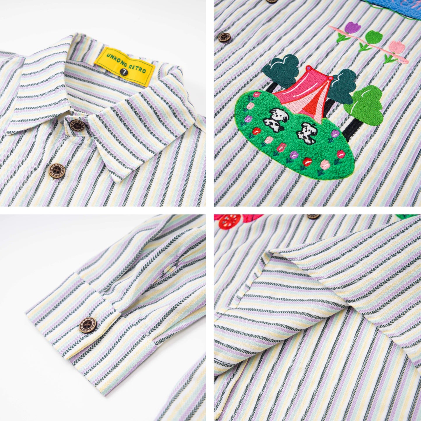 𝔼mbro 𝕊hirt𒉽2025秋冬卡通趣味條紋寬鬆襯衫U-45