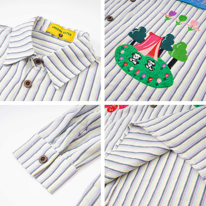 𝔼mbro 𝕊hirt𒉽2025秋冬卡通趣味條紋寬鬆襯衫U-45