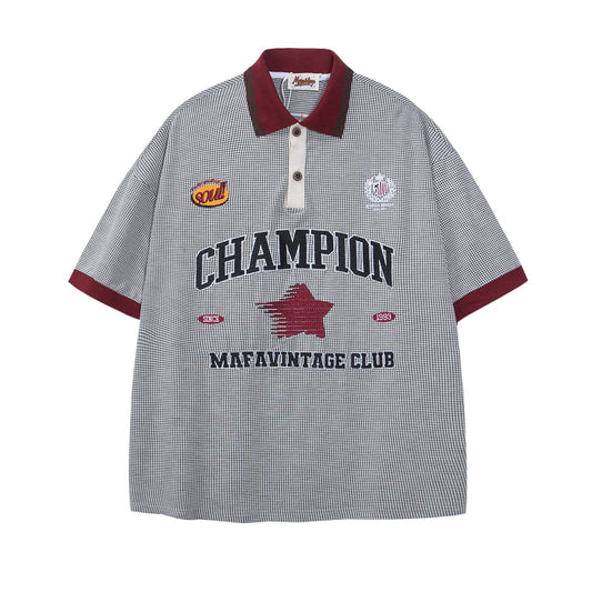 Polo Shirt𒉽美式復古刺繡字母翻領POLO衫IN-31