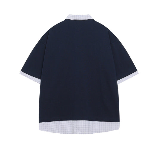 Polo Shirt𒉽美式復古印花字母假兩件翻領POLO衫IN-09