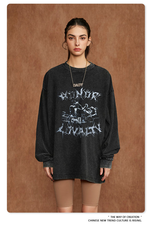 ♛𝔽𝕦𝕤𝕚𝕠𝕟 𝔽𝕠𝕔𝕦𝕤 ♛2025秋冬復古水洗印花大學T W-08