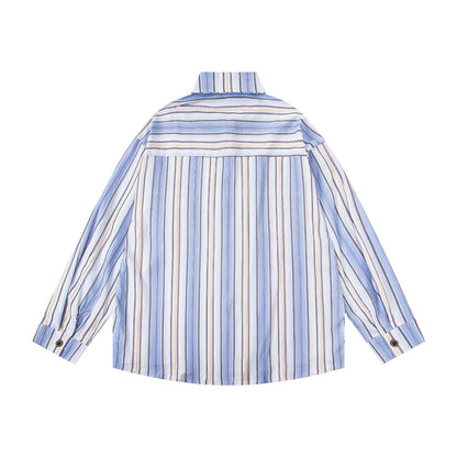 𝔼mbro 𝕊hirt𒉽2025秋冬小貓圖案刺繡條紋襯衫U-41