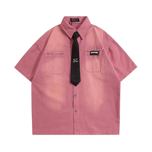 𝕃oose 𝔽it ☞𝟤𝟢𝟤𝟧 ☜領帶系列復古漸變染色休閒寬鬆襯衫 P-13