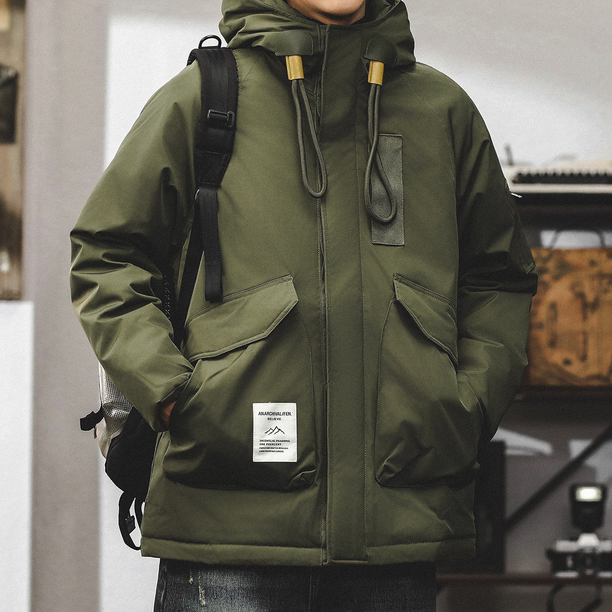 snɔoɟ uoı̣snɟ - 冬季羽绒服戶外山系防風保暖連帽工裝外套超好看衝鋒衣休閒外套 FG-368