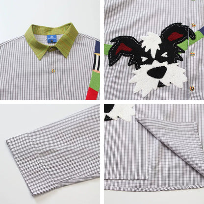 𝔼mbro 𝕊hirt𒉽2025秋冬小狗刺繡寬鬆襯衫外套C-12