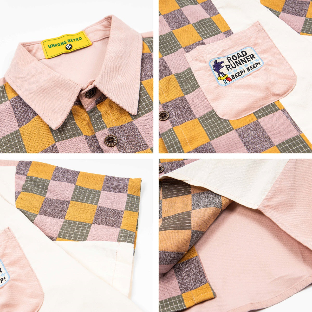 𝔼mbro 𝕊hirt𒉽美式復古拼貼刺繡學院風寬鬆襯衫 UN-5