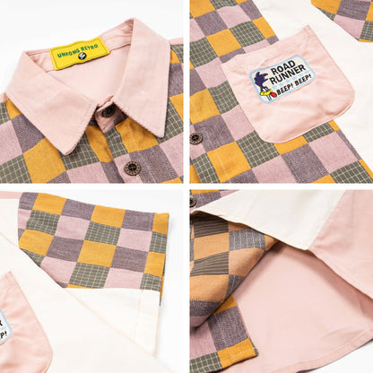 𝔼mbro 𝕊hirt𒉽美式復古拼貼刺繡學院風寬鬆襯衫 UN-5