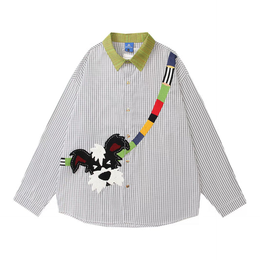 𝔼mbro 𝕊hirt𒉽2025秋冬小狗刺繡寬鬆襯衫外套C-12