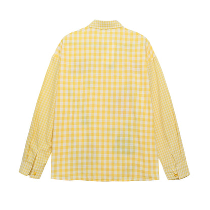 𝔼mbro 𝕊hirt𒉽2025秋冬可愛圖案刺繡格子襯衫S-36