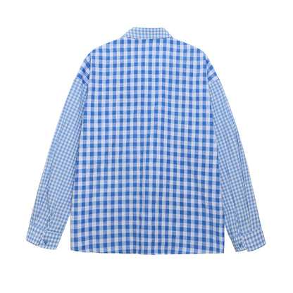 𝔼mbro 𝕊hirt𒉽2025秋冬可愛圖案刺繡格子襯衫S-36