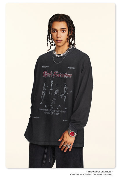 ♛𝔽𝕦𝕤𝕚𝕠𝕟 𝔽𝕠𝕔𝕦𝕤 ♛2025秋冬復古水洗印花大學T W-53