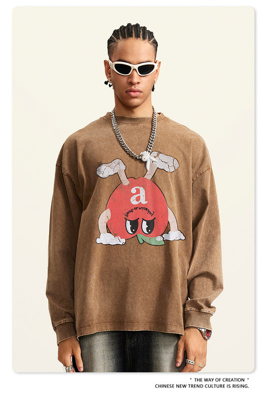 ♛𝔽𝕦𝕤𝕚𝕠𝕟 𝔽𝕠𝕔𝕦𝕤 ♛2025秋冬復古水洗印花大學T W-68