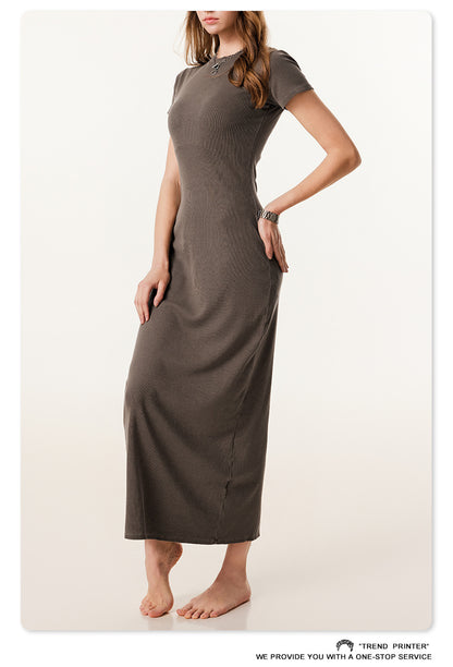 Fierce & Fitted 夏季辣妹必備修身款短袖連身長裙 咖啡色