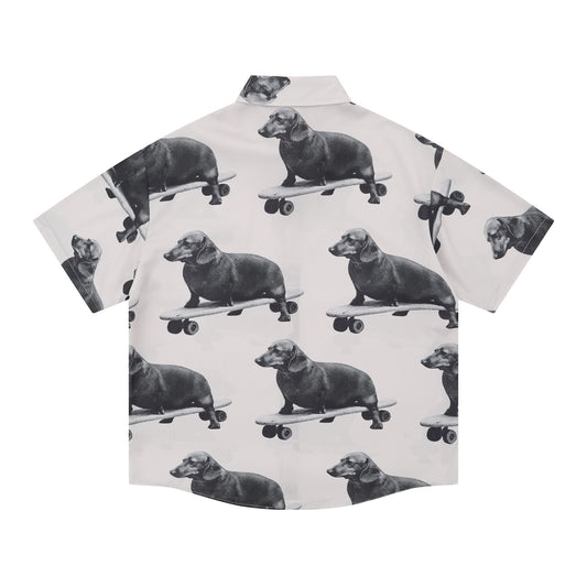 𝕃oose 𝔽it ☞𝟤𝟢𝟤𝟧 ☜日式復古狗狗滑板滿印百搭休閒寬鬆襯衫  YJ-2