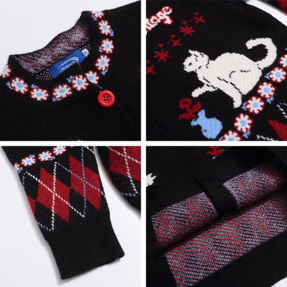 ⓀⓃⒾⓉ𒉽2025秋冬慵懶小貓圓領針織外套 K-02