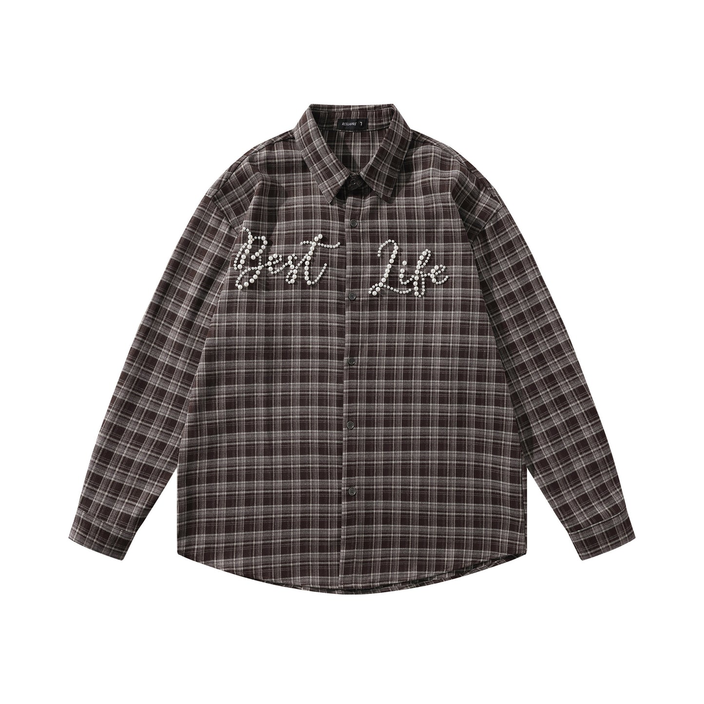 𝔼mbro 𝕊hirt𒉽2025秋冬復古格子寬鬆襯衫外套JD-2