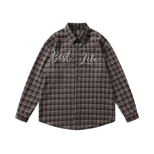 𝔼mbro 𝕊hirt𒉽2025秋冬復古格子寬鬆襯衫外套JD-2