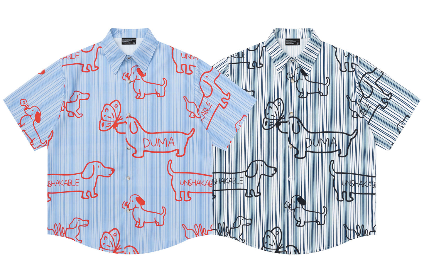 𝕃oose 𝔽it ☞𝟤𝟢𝟤𝟧 ☜日式復古臘腸狗印花休閒寬鬆襯衫	 DU-A101