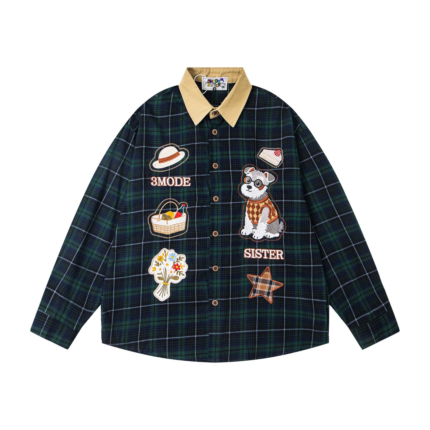 𝔼mbro 𝕊hirt𒉽2025秋冬可愛小狗刺繡寬鬆衫外套M-26