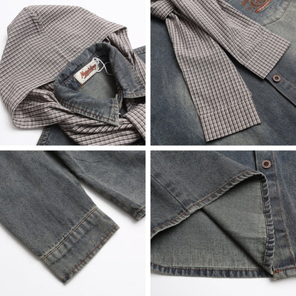 𝔼mbro 𝕊hirt𒉽2025秋冬復古連帽牛仔刺繡襯衫外套IN-26