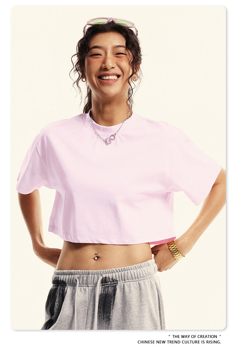 Fierce & Fitted 夏季美式復古做舊辣妹短款T袖N-7 水洗粉色