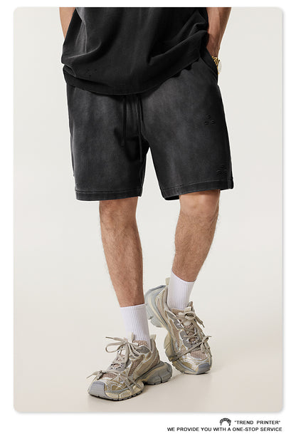 ♛𝔽𝕦𝕤𝕚𝕠𝕟 𝔽𝕠𝕔𝕦𝕤 ♛2025夏季復古重磅蠟染休閒運動五分褲 K-03