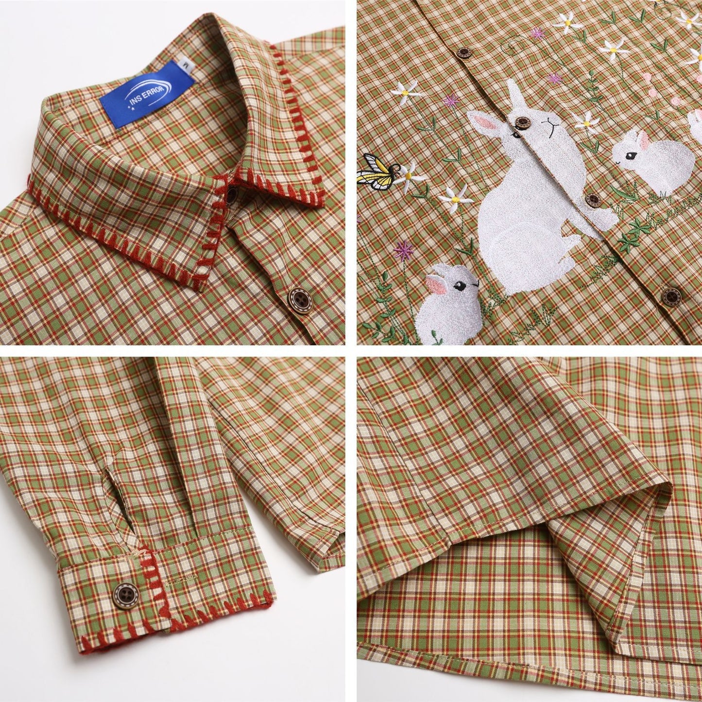 𝔼mbro 𝕊hirt𒉽2025秋冬兔子刺繡寬鬆襯衫N-8