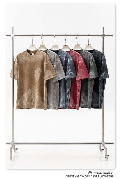 ▶𝔽𝕦𝕤𝕚𝕠𝕟 𝔽𝕠𝕔𝕦𝕤 ⌘𝓦𝓪𝓼𝓱𝓮𝓭 𝔀𝓲𝓷𝓭 ◀ 2025夏季歐美重磅水洗刷色大碼短袖高级感復古T恤 TZ-07