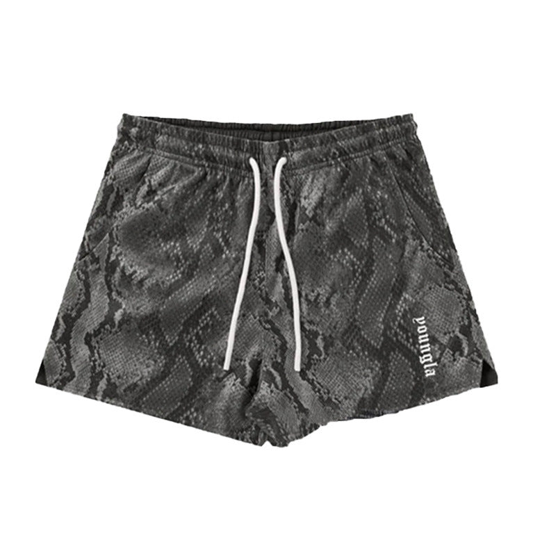 🔆𝔽𝕦𝕤𝕚𝕠𝕟 ☀ 𝔽𝕠𝕔𝕦𝕤 🔆美式YOUNG蟒纹健身短褲男款夏季網眼速乾户外運動跑步訓練沙灘短褲