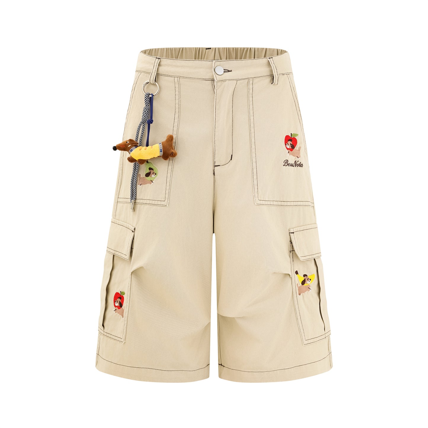 𖥟𝕽𝖊𝖑𝖆𝖝𝖊𝖉 𝖋𝖎𝖙  ☞美式復古小狗掛飾多口袋七分褲C-31