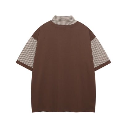 Polo Shirt𒉽美式復古印花拼接假兩件翻領POLO衫I-510