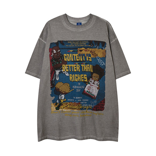 𝕃oose 𝔽it ☞𝟤𝟢𝟤𝟧 ☜美式復古卡通印花圓領男女中性 T-Shirt寬版上衣 F-517