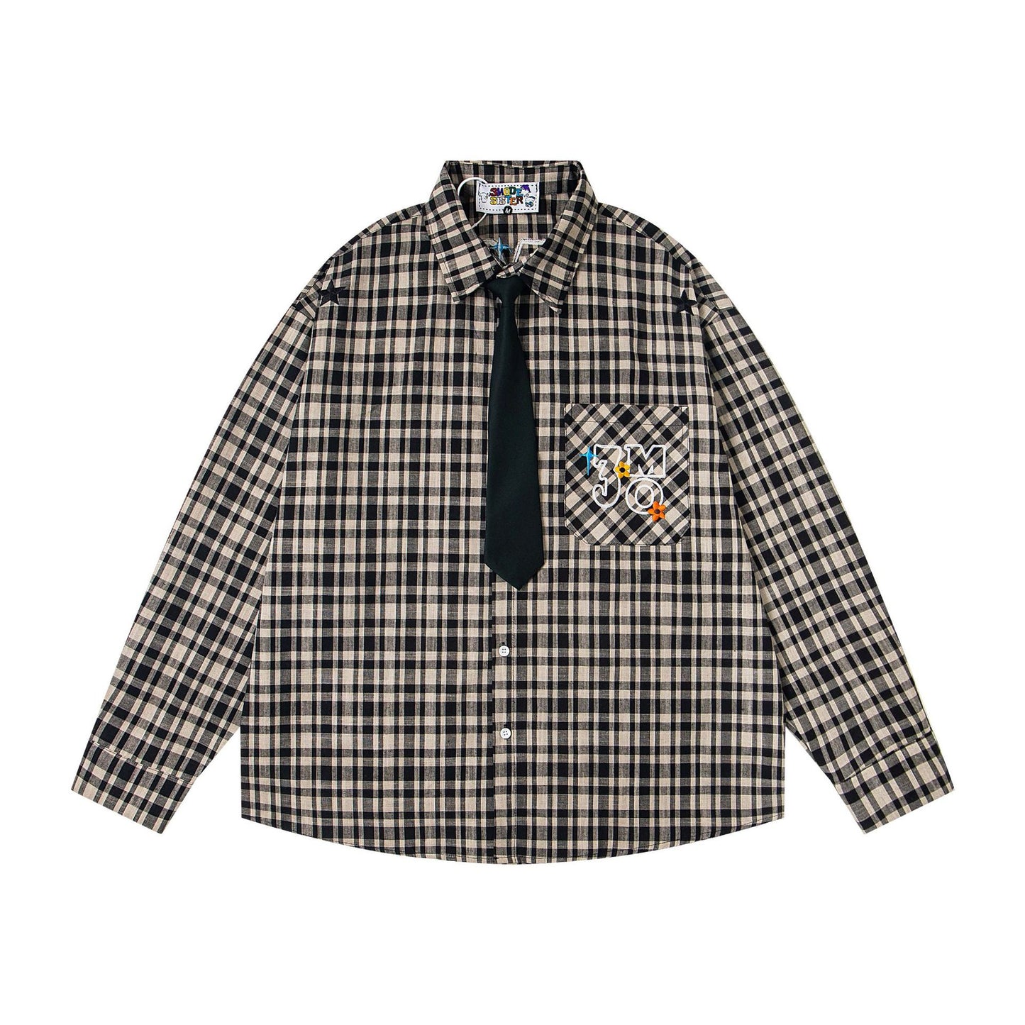𝔼mbro 𝕊hirt𒉽2025秋冬領帶系列刺繡格子寬鬆襯MO-96